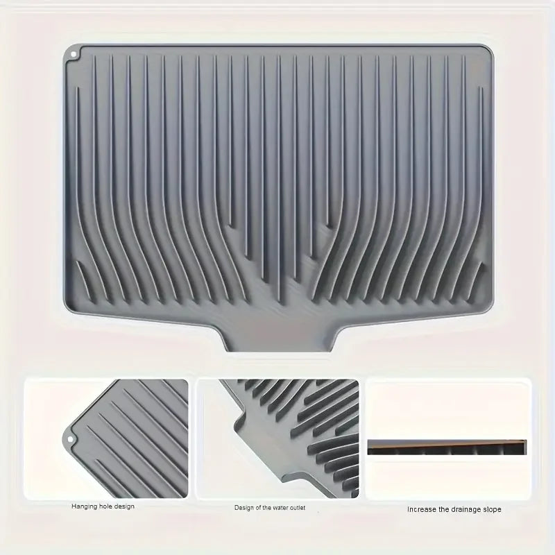 Angled Silicone Dish Drying Mat, Sloped Drainage, Heat Resistant Non-Slip Countertop Protector for Standard Sinks and Small Kitchens - product view 4