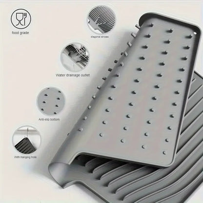 Angled Silicone Dish Drying Mat, Sloped Drainage, Heat Resistant Non-Slip Countertop Protector for Standard Sinks and Small Kitchens - product view 6