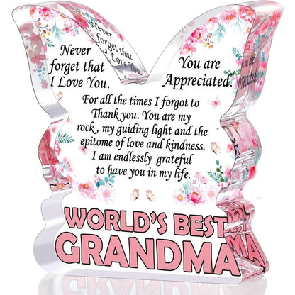 Butterfly Grandma Plaque, Clear Plastic Heartfelt Gift from Granddaughter for Mother's Day and Christmas - product view 1