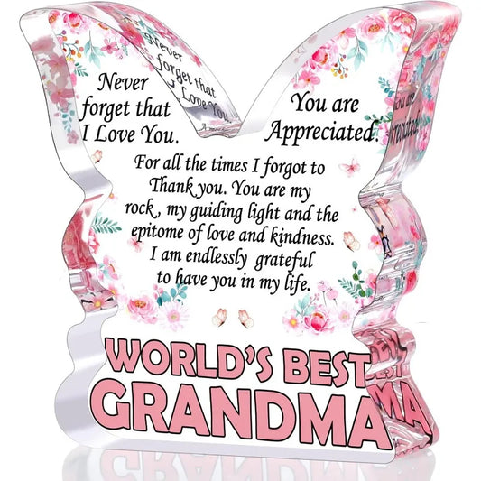 Butterfly Grandma Plaque, Clear Plastic Heartfelt Gift from Granddaughter for Mother's Day and Christmas - product view 1