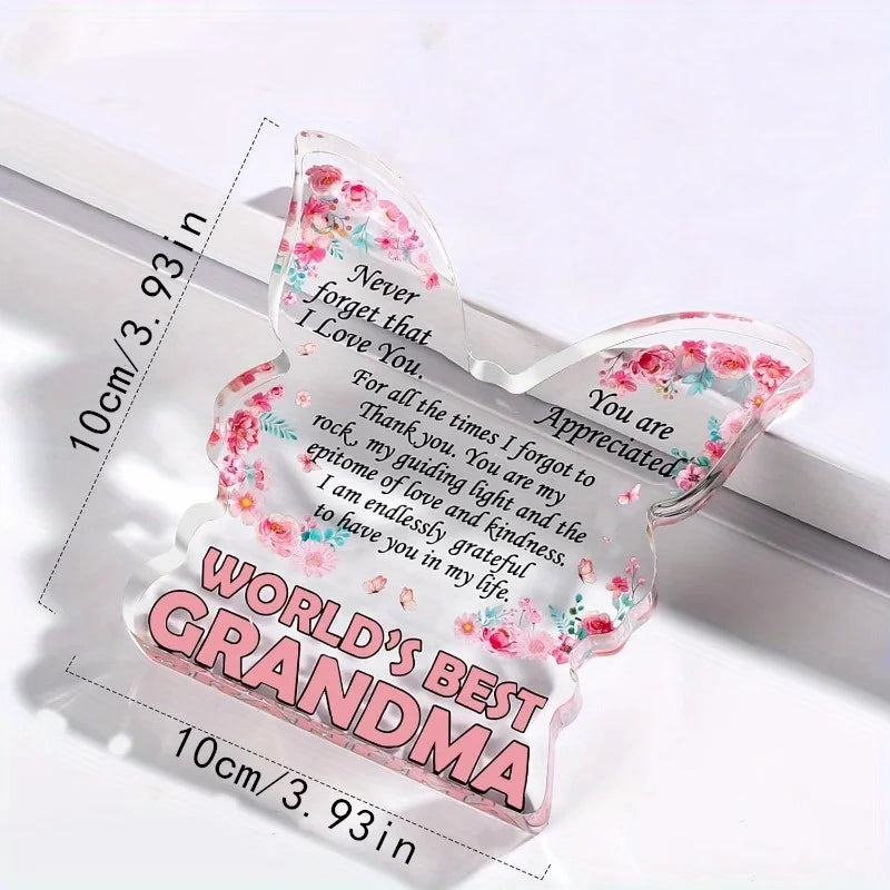 Butterfly Grandma Plaque, Clear Plastic Heartfelt Gift from Granddaughter for Mother's Day and Christmas - product view 2