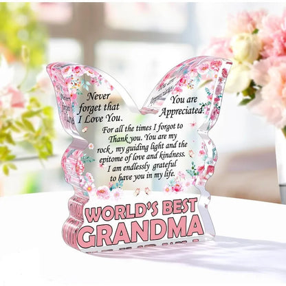 Butterfly Grandma Plaque, Clear Plastic Heartfelt Gift from Granddaughter for Mother's Day and Christmas - product view 3