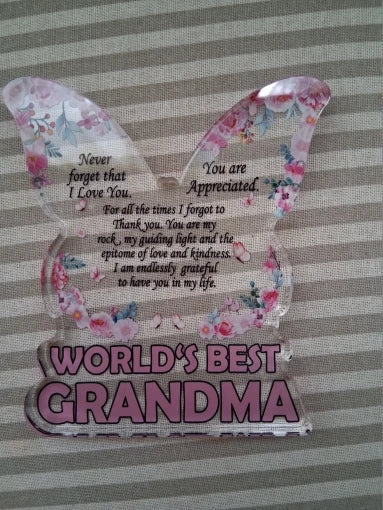 Butterfly Grandma Plaque, Clear Plastic Heartfelt Gift from Granddaughter for Mother's Day and Christmas - product view 6
