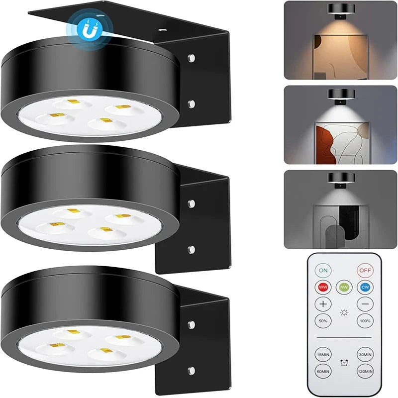 Battery Operated Picture Light, Remote Dimming, 3 Light Modes, Timer, Magnetic Wall Mount, 3 or 6-Pack for Artwork - product view 2