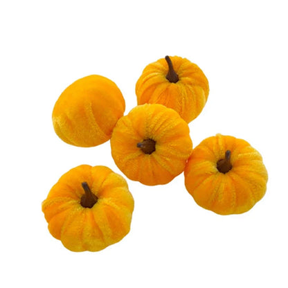 5-Piece Artificial Halloween Pumpkin Set, 5 cm Textile Fabric Desktop Ornaments, Deep Orange, Yellow, White, Black or Brown - product view 2
