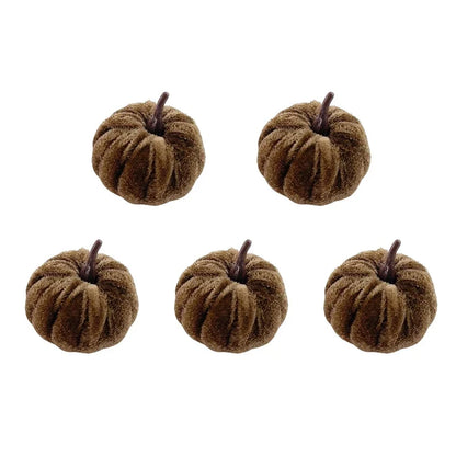 5-Piece Artificial Halloween Pumpkin Set, 5 cm Textile Fabric Desktop Ornaments, Deep Orange, Yellow, White, Black or Brown - product view 5