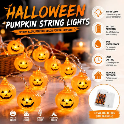 Halloween Pumpkin String Lights, Warm White 3D LED Lanterns, Battery Operated, IP44 Indoor Outdoor Decor - product view 2