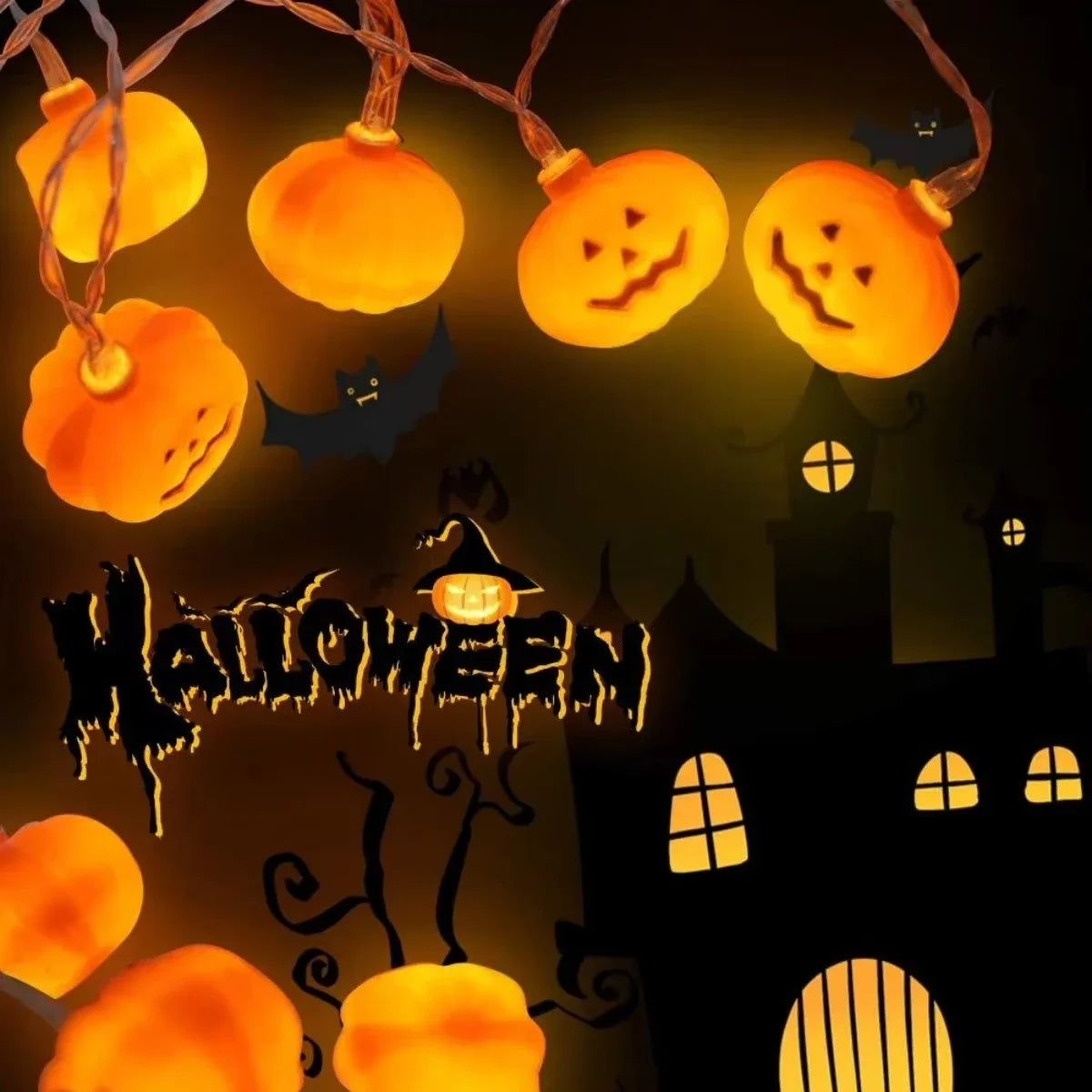 Halloween Pumpkin String Lights, Warm White 3D LED Lanterns, Battery Operated, IP44 Indoor Outdoor Decor - product view 4