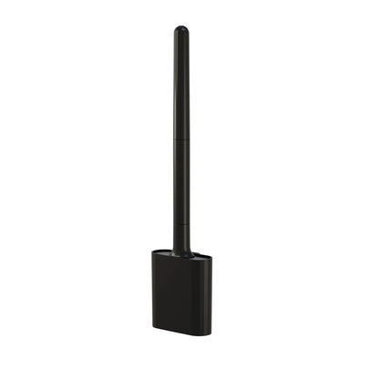 Silicone Toilet Brush with Holder, Rectangular Plastic Bathroom Brush, Flat Head, Quick-Drying Storage, White or Black - product view 2