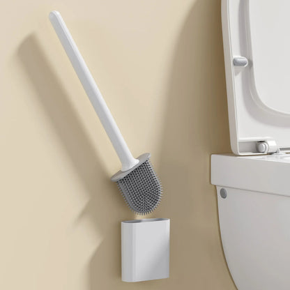 Silicone Toilet Brush with Holder, Rectangular Plastic Bathroom Brush, Flat Head, Quick-Drying Storage, White or Black - product view 5