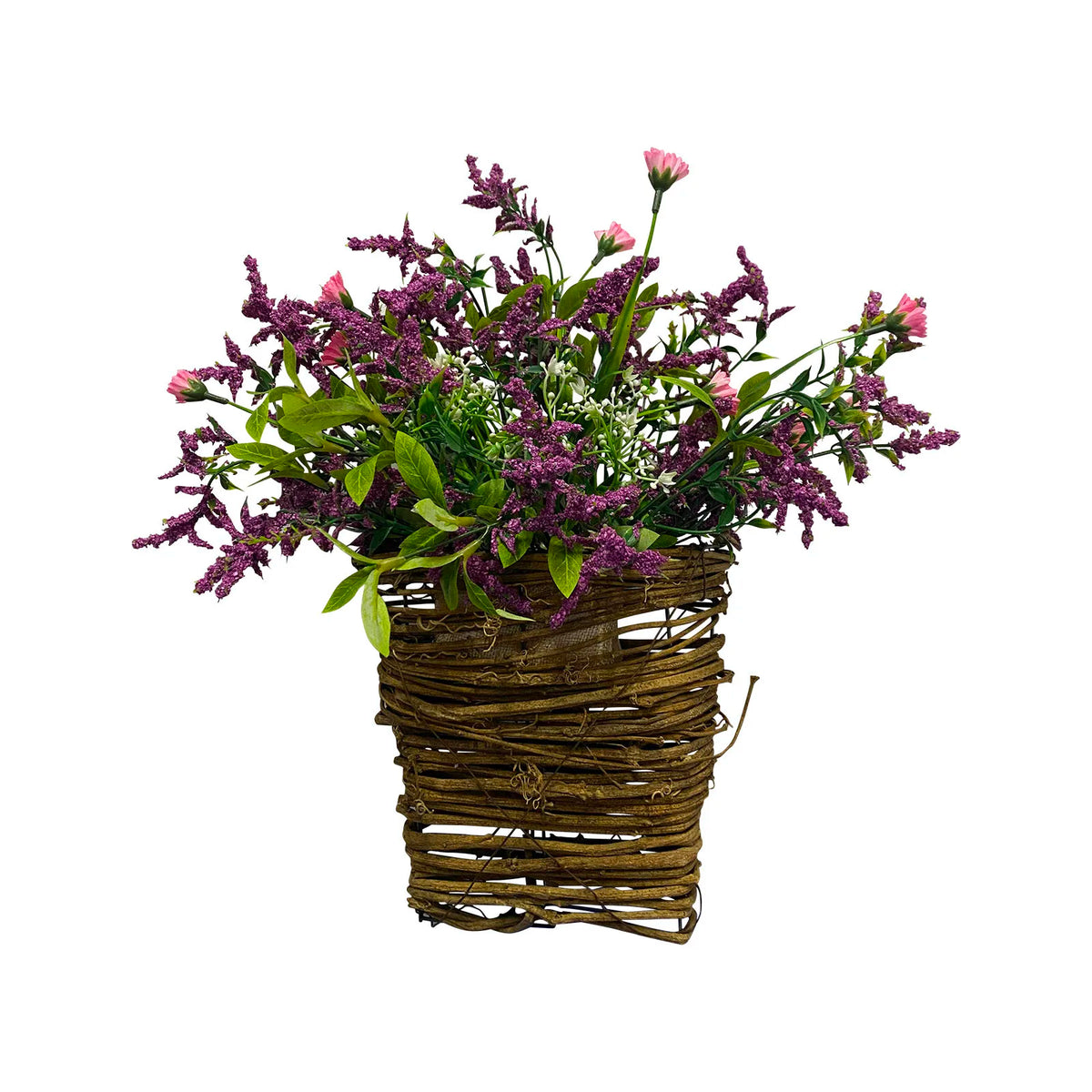 Artificial Spring Floral Garland, Round Plastic Wildflower Door Basket Wreath for Seasonal Home Décor - product view 1