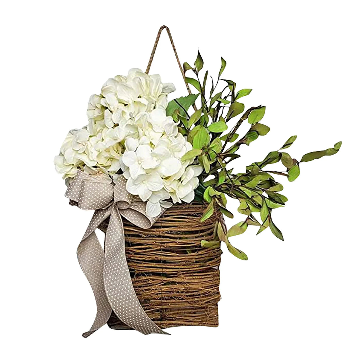 Artificial Spring Floral Garland, Round Plastic Wildflower Door Basket Wreath for Seasonal Home Décor - product view 2