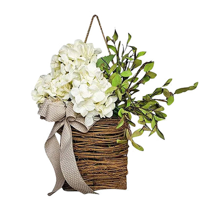 Artificial Spring Floral Garland, Round Plastic Wildflower Door Basket Wreath for Seasonal Home Décor - product view 2
