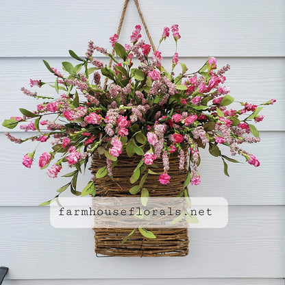 Artificial Spring Floral Garland, Round Plastic Wildflower Door Basket Wreath for Seasonal Home Décor - product view 3
