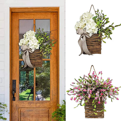 Artificial Spring Floral Garland, Round Plastic Wildflower Door Basket Wreath for Seasonal Home Décor - product view 4