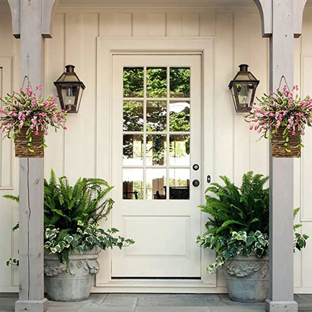 Artificial Spring Floral Garland, Round Plastic Wildflower Door Basket Wreath for Seasonal Home Décor - product view 5
