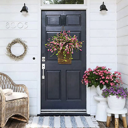 Artificial Spring Floral Garland, Round Plastic Wildflower Door Basket Wreath for Seasonal Home Décor - product view 6