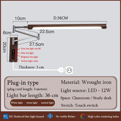 Plug-In Swing Arm Wall Sconce, Dimmable LED Bulb, Iron Japanese-Style Bedroom, Foyer or Study Lighting - product view 1