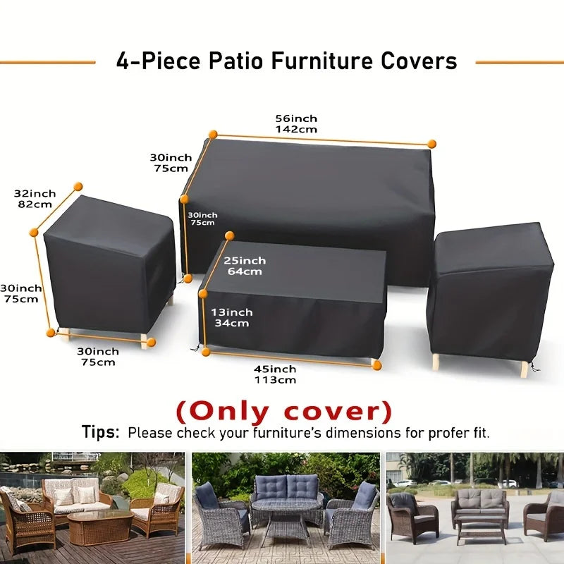 4-Piece Patio Furniture Covers, Polyester Outdoor Table Covers with Drawstring Design for Balcony and Patio Sets - product view 1