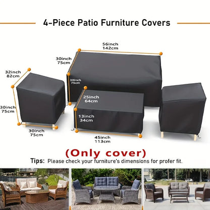 4-Piece Patio Furniture Covers, Polyester Outdoor Table Covers with Drawstring Design for Balcony and Patio Sets - product view 1