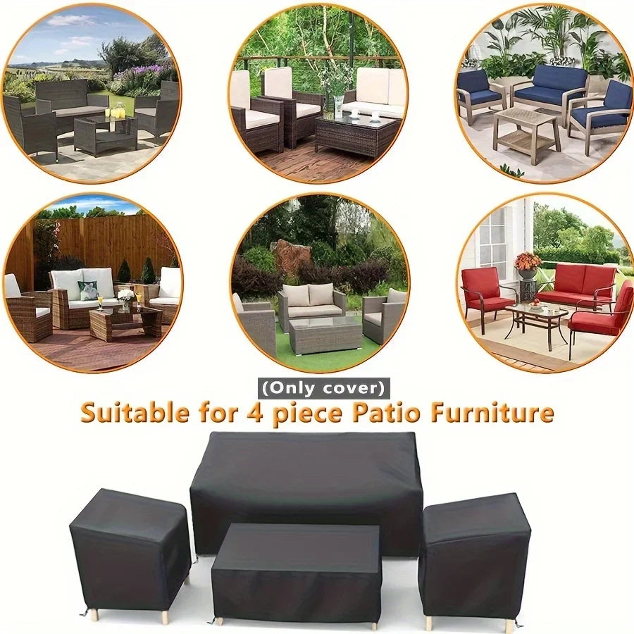 4-Piece Patio Furniture Covers, Polyester Outdoor Table Covers with Drawstring Design for Balcony and Patio Sets - product view 4