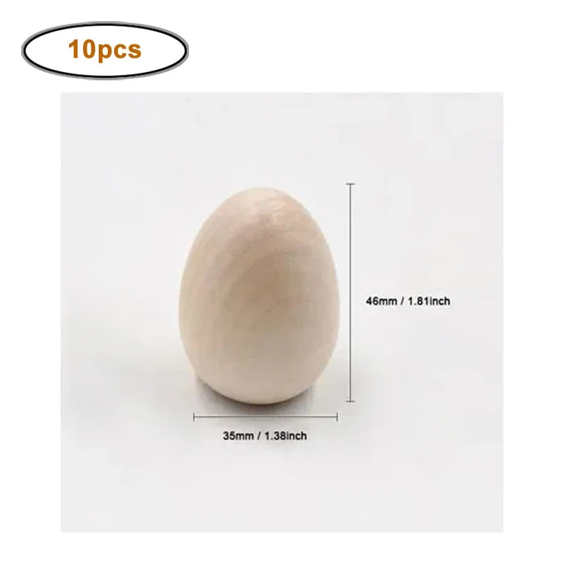 Unfinished Wooden Eggs, 10-Piece Solid Wood Faux Egg Set for Easter Baskets, Painting, DIY Crafts and Party Décor - product view 1