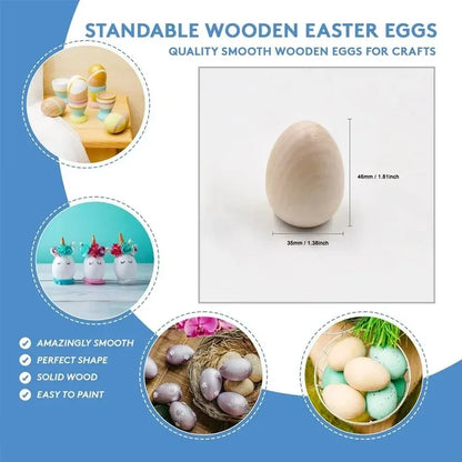 Unfinished Wooden Eggs, 10-Piece Solid Wood Faux Egg Set for Easter Baskets, Painting, DIY Crafts and Party Décor - product view 4
