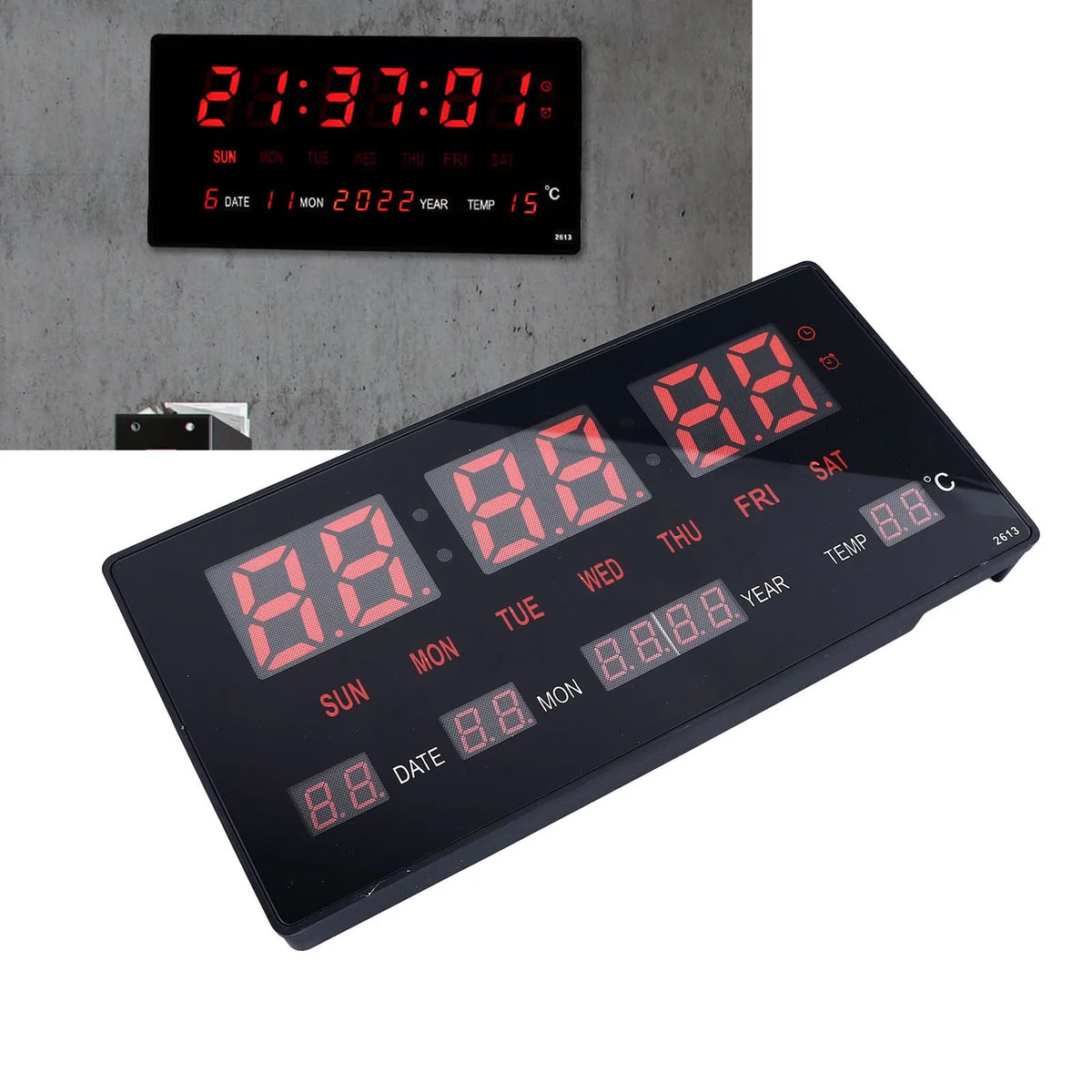 LED Digital Wall Clock, Calendar Display, Intelligent Backlight, Hourly Chime, Silent Operation, 110–220V - product view 2