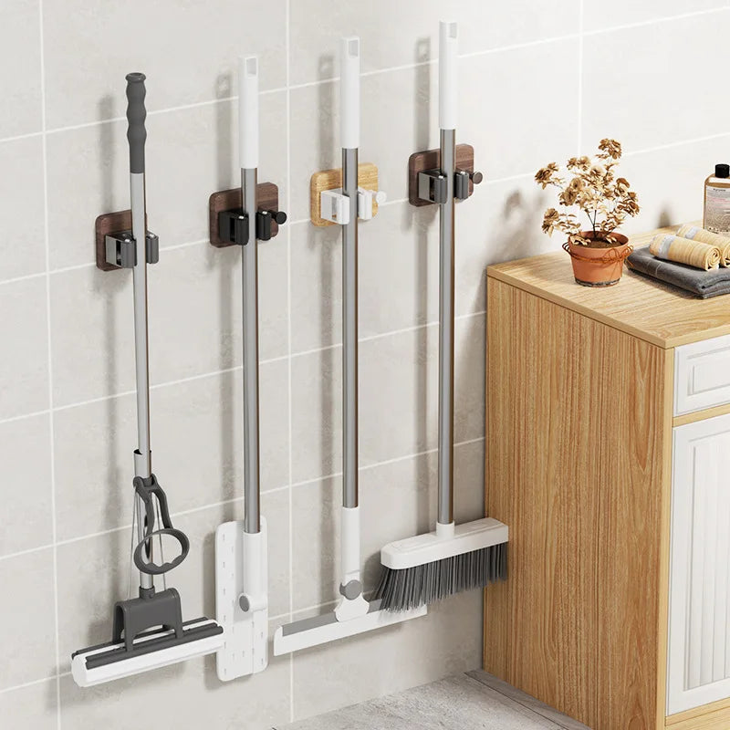 Wall Mounted Broom Holder, No-Drill Adhesive Mop Clip, Multiple-Use Tool Organizer for Smooth Kitchen and Bathroom Walls - product view 4
