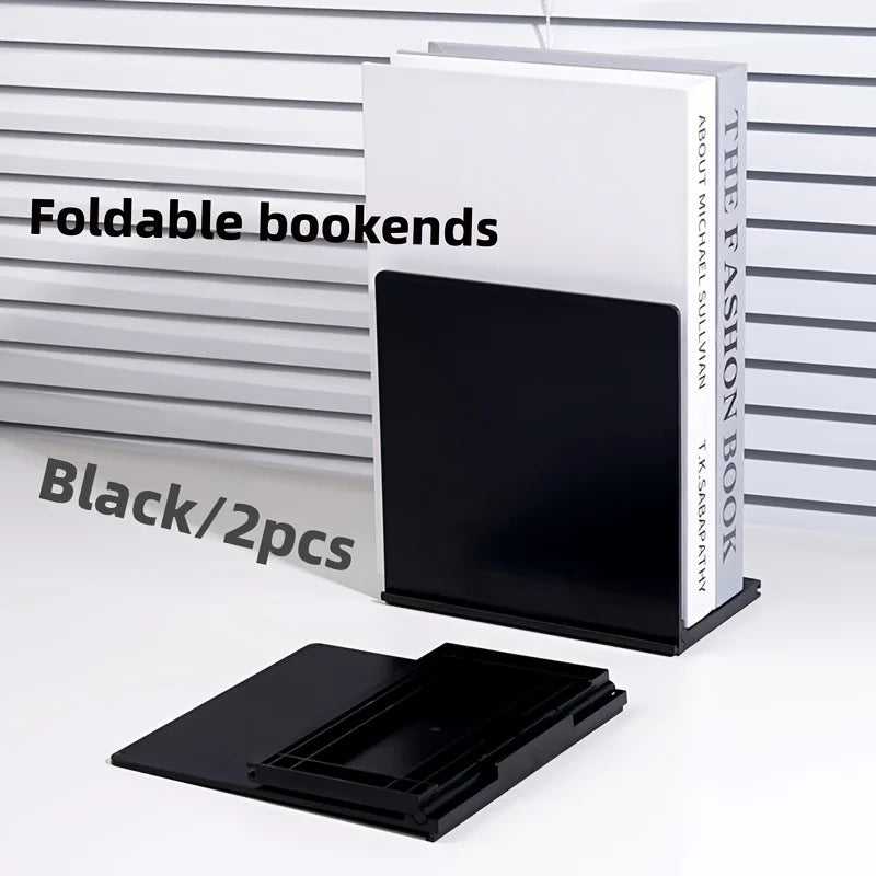 Foldable L-Shaped Bookends with Dividers, Portable Plastic Book Organization for Home Office, Black - product view 1