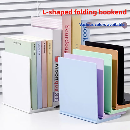 Foldable L-Shaped Bookends with Dividers, Portable Plastic Book Organization for Home Office, Black - product view 3