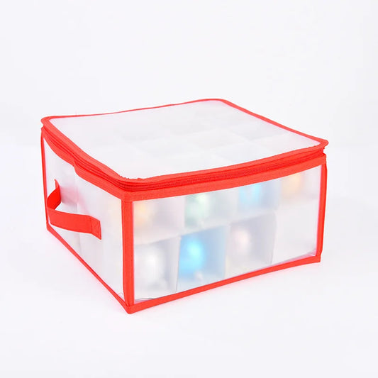 Christmas Ornament Storage Box, Waterproof PVC Zipper Tote with 32- or 64-Grid Compartments for 3-Inch Ornaments - product view 1