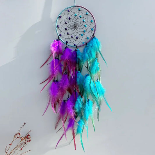 Handmade Dream Catcher, Artificial Feather Detail, Textile & Fabric Wall Pendant for Bedroom and Boho Home Décor - product view 1