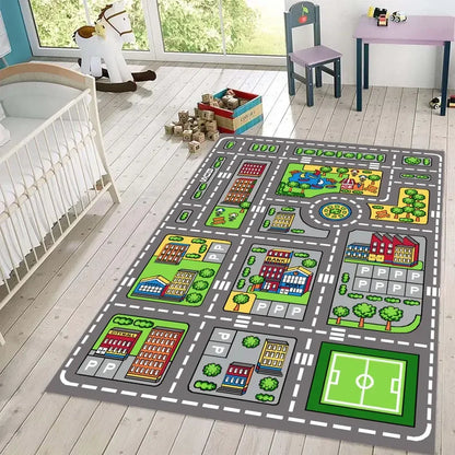 Kids Rug, Rectangular Polyester Playroom Carpet with Non-Slip Bottom, Washable City Map Style, 4 Size Options - product view 6