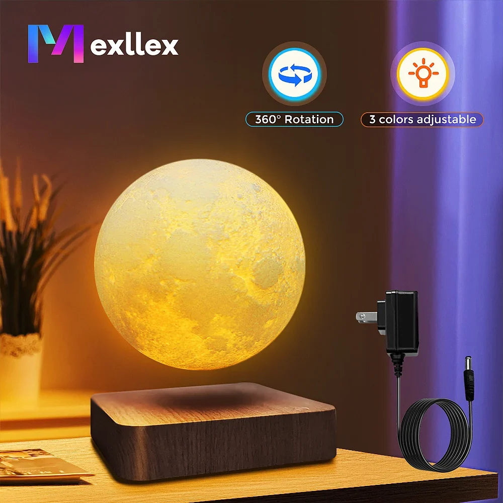 Magnetic Floating Moon Lamp, Rotating 3D LED Night Light, Three Color Temperatures with Wooden Base and US Plug - product view 2