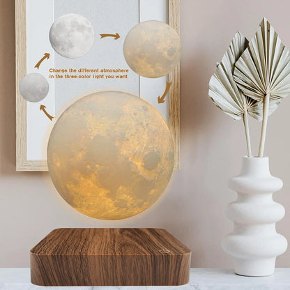 Magnetic Floating Moon Lamp, Rotating 3D LED Night Light, Three Color Temperatures with Wooden Base and US Plug - product view 5
