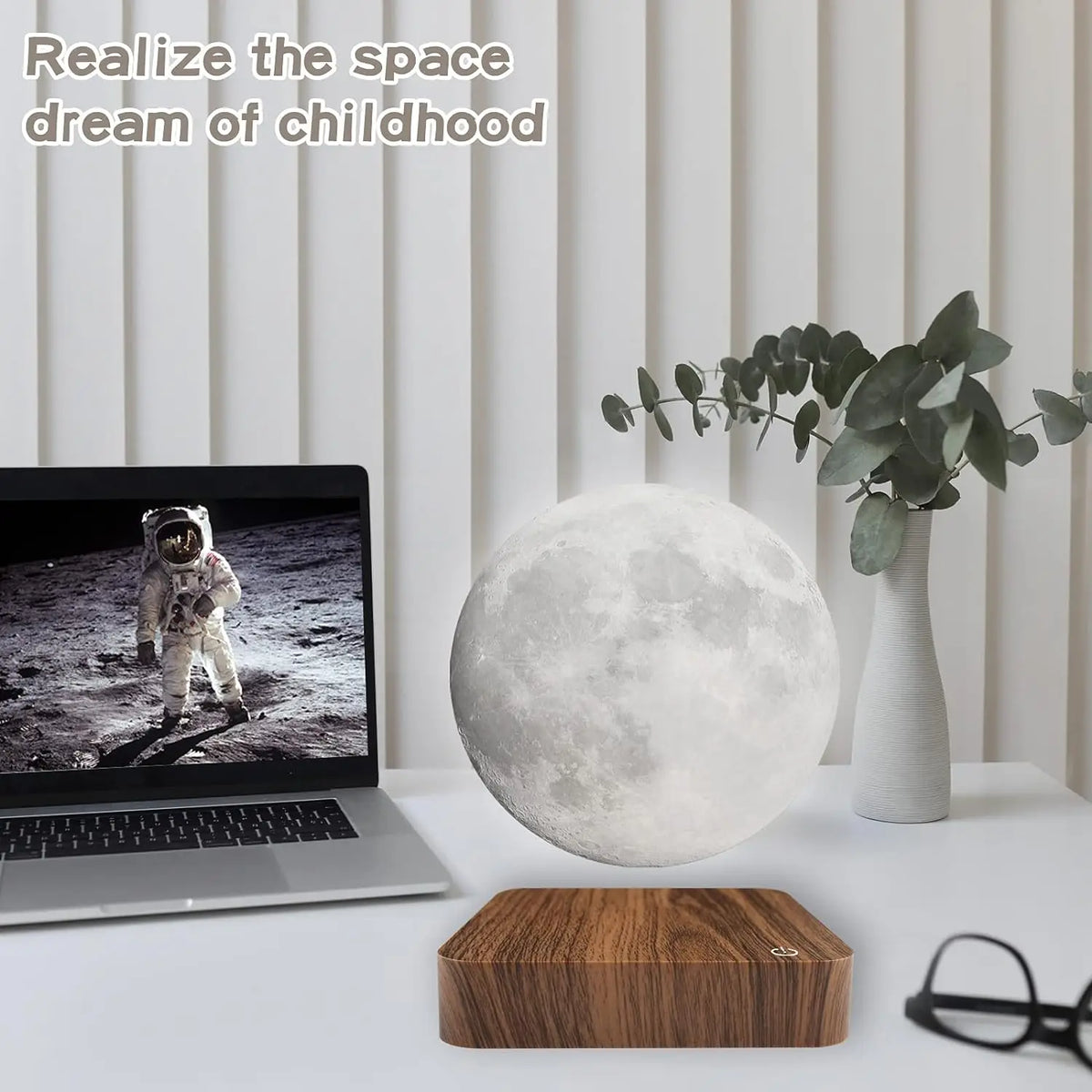 Magnetic Floating Moon Lamp, Rotating 3D LED Night Light, Three Color Temperatures with Wooden Base and US Plug - product view 6