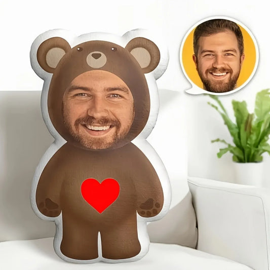 Personalized Photo Bear Pillow, Custom Face Plush Cushion, Polyester Fiber Filling, 15–55 cm Sizes for Mother’s Day Gifts - product view 1
