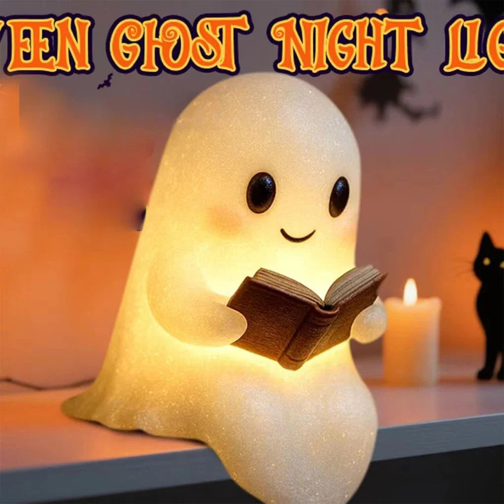 Halloween Ghost LED Night Light, Warm Battery-Powered Resin Reading Lamp in Two Sizes for Bedroom, Shelf and Party Décor - product view 3