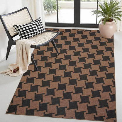 Geometric Area Rug, Machine-Made 100% Polyester Rectangle Carpet in Boho Checkered Design, 60x90 to 180x260 cm - product view 1