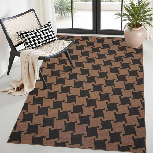 Geometric Area Rug, Machine-Made 100% Polyester Rectangle Carpet in Boho Checkered Design, 60x90 to 180x260 cm - product view 1