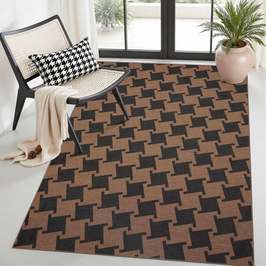 Geometric Area Rug, Machine-Made 100% Polyester Rectangle Carpet in Boho Checkered Design, 60x90 to 180x260 cm - product view 1