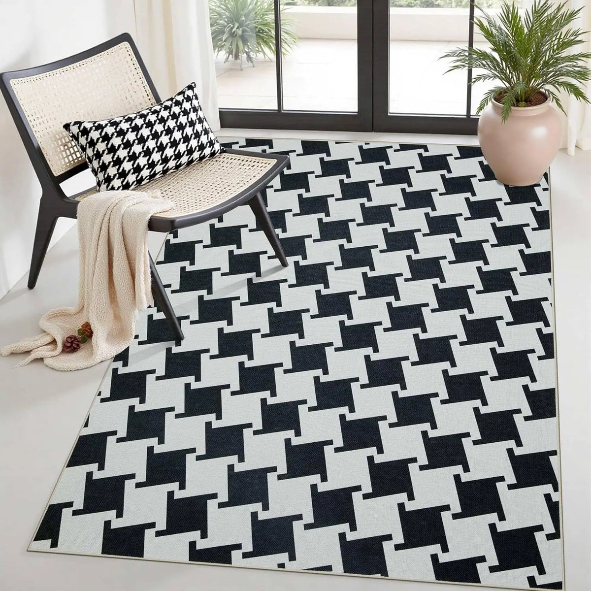 Geometric Area Rug, Machine-Made 100% Polyester Rectangle Carpet in Boho Checkered Design, 60x90 to 180x260 cm - product view 3