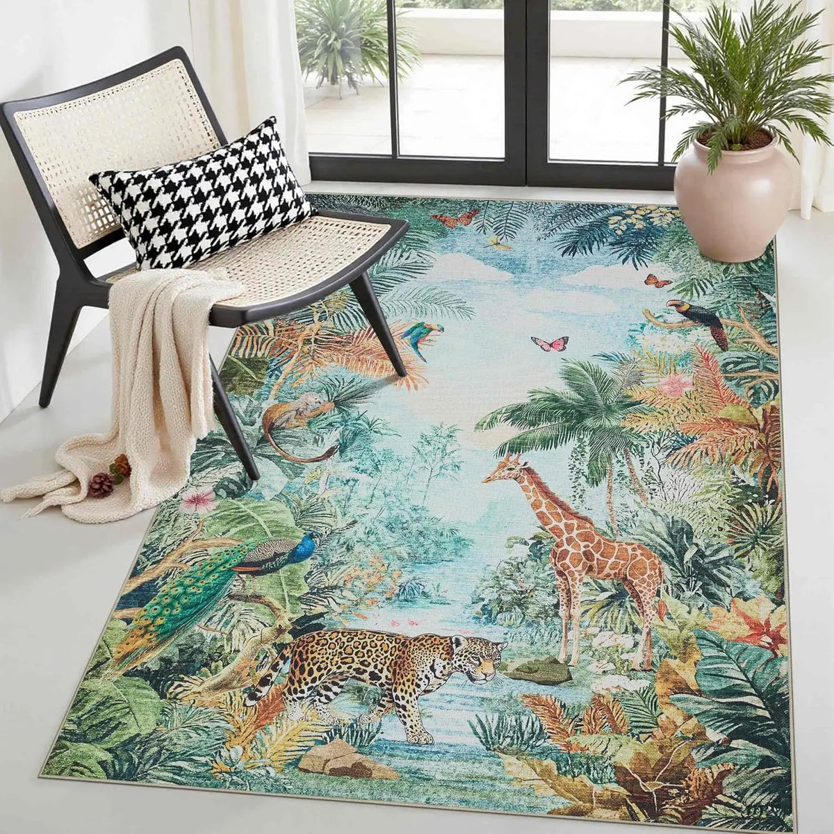 Geometric Area Rug, Machine-Made 100% Polyester Rectangle Carpet in Boho Checkered Design, 60x90 to 180x260 cm - product view 4