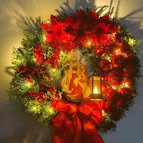 30cm Christmas Wreath, Resin Decorative Holiday Door and Wall Accent in Red or Gold, Four Seasonal Style Options - product view 1