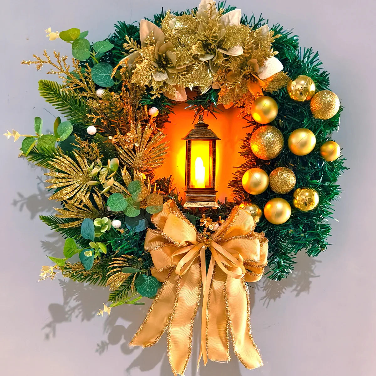 30cm Christmas Wreath, Resin Decorative Holiday Door and Wall Accent in Red or Gold, Four Seasonal Style Options - product view 2