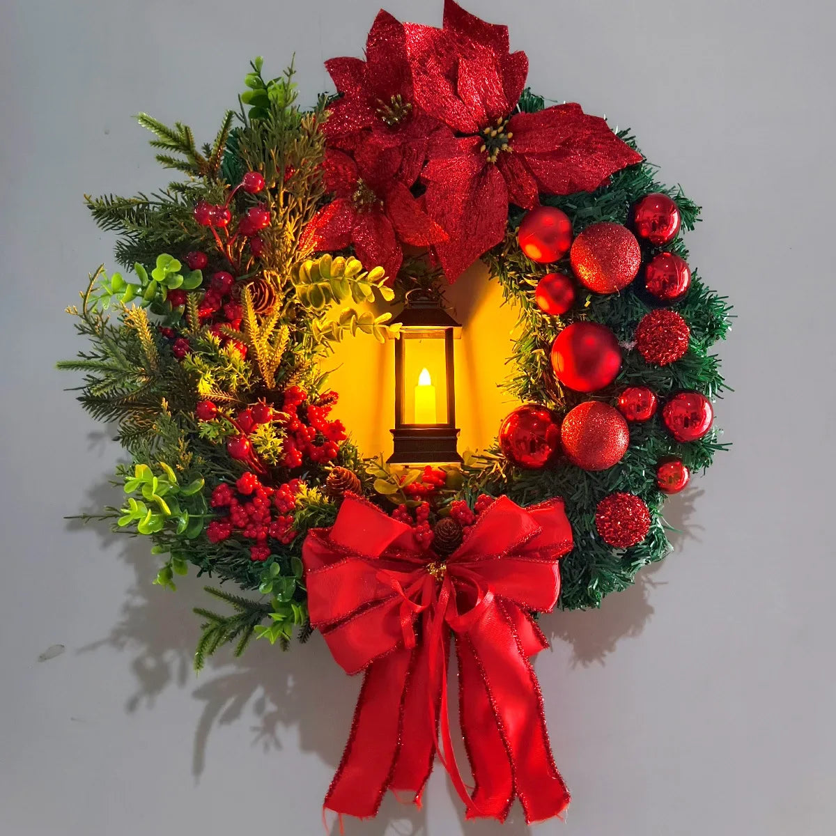 30cm Christmas Wreath, Resin Decorative Holiday Door and Wall Accent in Red or Gold, Four Seasonal Style Options - product view 3