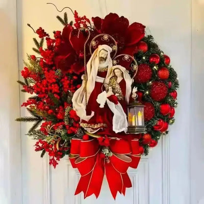 30cm Christmas Wreath, Resin Decorative Holiday Door and Wall Accent in Red or Gold, Four Seasonal Style Options - product view 5