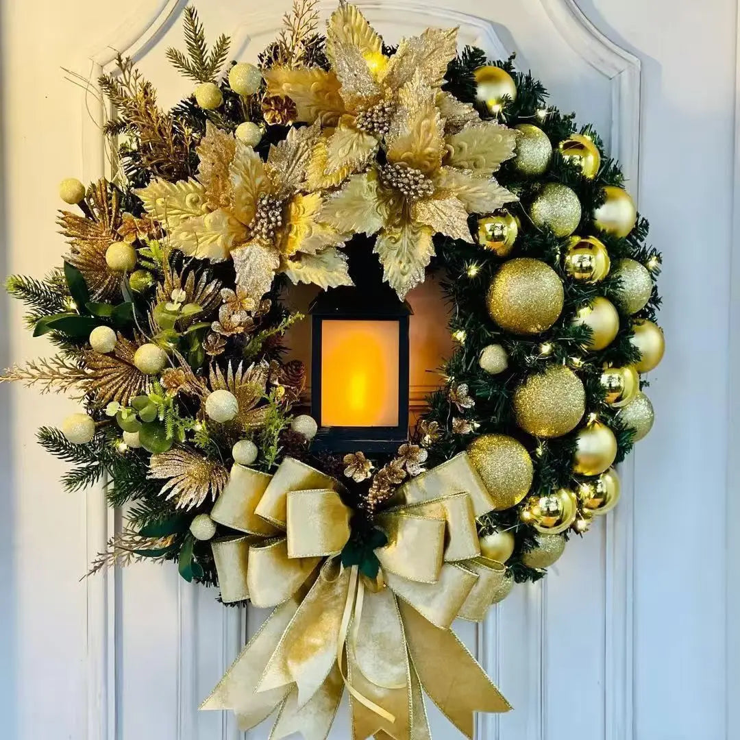 30cm Christmas Wreath, Resin Decorative Holiday Door and Wall Accent in Red or Gold, Four Seasonal Style Options - product view 6