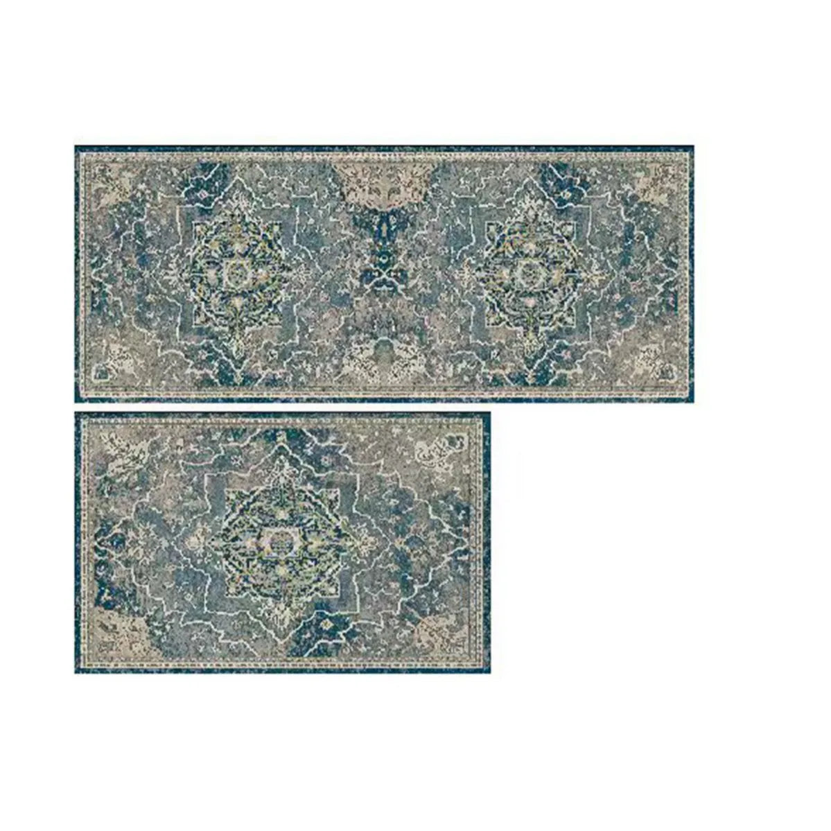Floral Kitchen Rug Set, Machine-Made Polyester Mats with PVC Non-Slip Backing, Multiple Sizes, Gray or Blue - product view 2